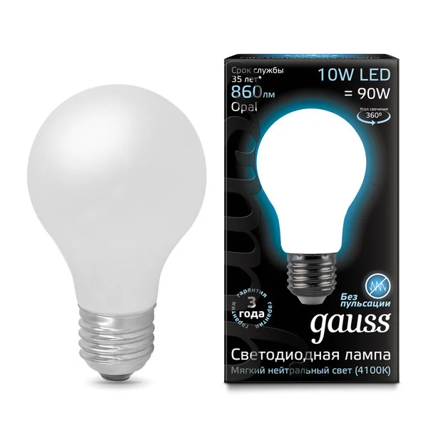 Лампа Gauss 102202210 филаментная E27 10W 4100К груша матовая Filament A60 Лампа Gauss 102202210 филаментная E27 10W 4100К груша матовая Filament A60