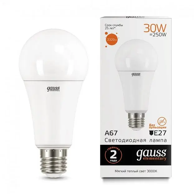 Лампа Gauss 73219 E27 30W 3000K груша матовая Elementary Лампа Gauss 73219 E27 30W 3000K груша матовая Elementary