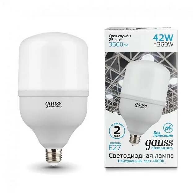 Лампа Gauss 63224 E27 42W 4000K матовая Лампа Gauss 63224 E27 42W 4000K матовая