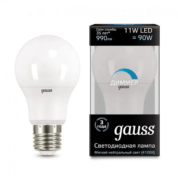 Лампа Gauss 102502211-D диммируемая E27 11W 4100K груша матовая Умные лампы Лампа Gauss 102502211-D диммируемая E27 11W 4100K груша матовая Умные лампы