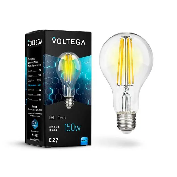 Светодиодная лампа Voltega 7103 Crystal Graphene A60 15W 4000K E27 VG10-A1E27cold15W-F Светодиодная лампа Voltega 7103 Crystal Graphene A60 15W 4000K E27 VG10-A1E27cold15W-F