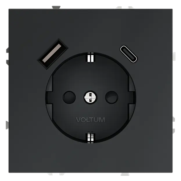 Розетка встраиваемая с заземлением и защитными шторками + usb 16А VOLTUMVLS040507 Розетка встраиваемая с заземлением и защитными шторками + usb 16А VOLTUMVLS040507