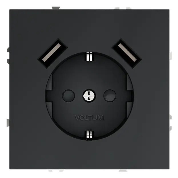 Розетка встраиваемая с заземлением и защитными шторками + usb 16А VOLTUMVLS040407 Розетка встраиваемая с заземлением и защитными шторками + usb 16А VOLTUMVLS040407