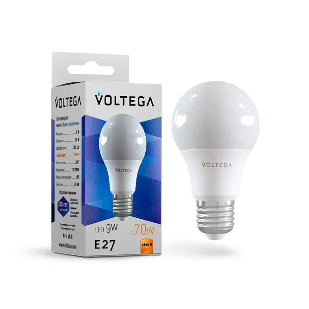 Светодиодная лампа Voltega 8343 Simple A60 9W 2800K E27 VG2-A2E27warm9W Светодиодная лампа Voltega 8343 Simple A60 9W 2800K E27 VG2-A2E27warm9W