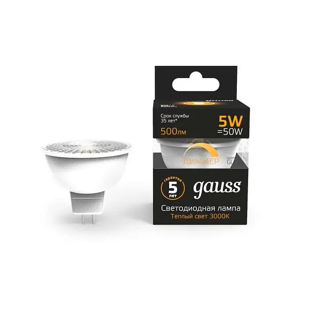 Лампа светодиодная диммируемая Gauss 101506105-D GU10 5W 3000K матовая Лампа светодиодная диммируемая Gauss 101506105-D GU10 5W 3000K матовая