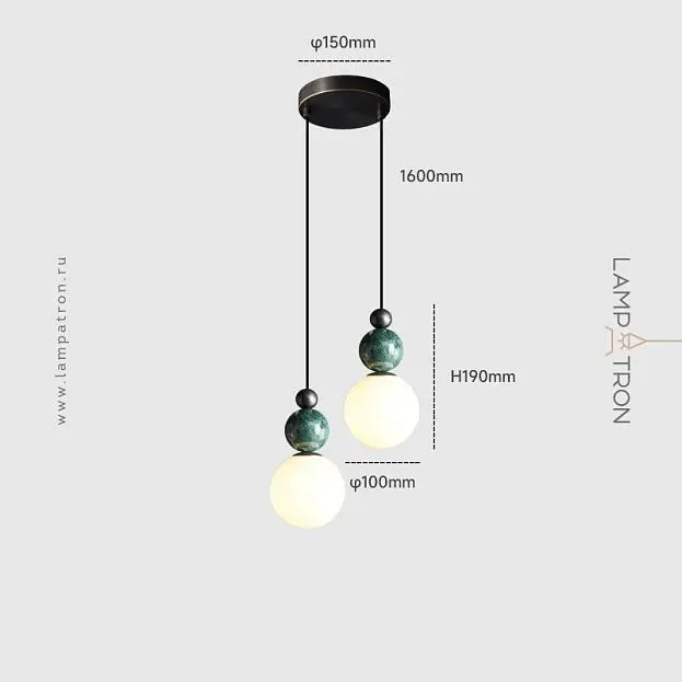 Подвесной светильник SONDRE 2 подвеса. Цвет зеленый мрамор + черный Lampatron 8912-25216 Подвесной светильник SONDRE 2 подвеса. Цвет зеленый мрамор + черный Lampatron 8912-25216