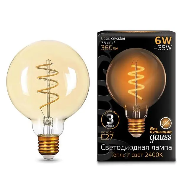 Лампа Gauss 105802007 E27 6W 2400K золотая Лампа Gauss 105802007 E27 6W 2400K золотая