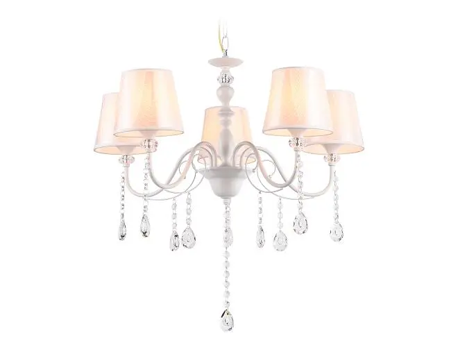 Подвесная люстра с абажуром и хрусталем Ambrella light TR4603/5 WH Подвесная люстра с абажуром и хрусталем Ambrella light TR4603/5 WH