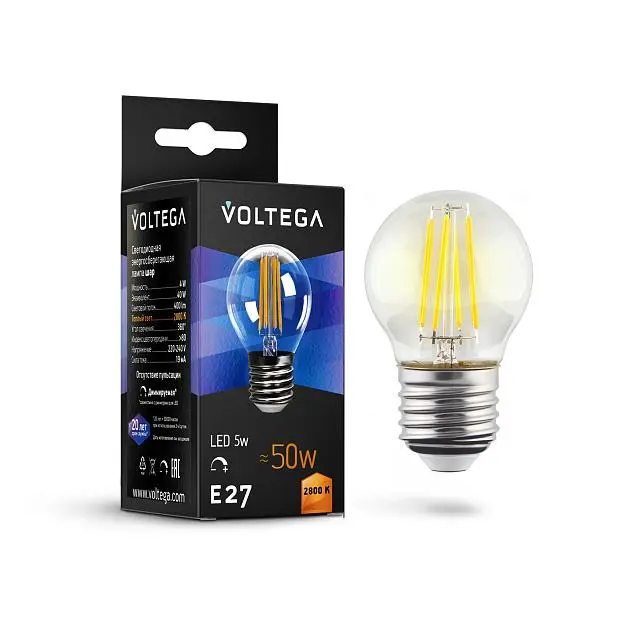 Светодиодная лампа Voltega 8466 Crystal Globe 5W 2800K E27 DIM VG10-G1E27warm5W-FD Светодиодная лампа Voltega 8466 Crystal Globe 5W 2800K E27 DIM VG10-G1E27warm5W-FD