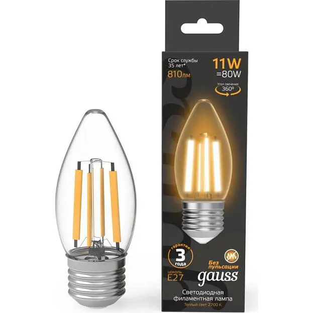 Лампа светодиодная Gauss 103802111 E27 11W 2700K прозрачная Filament Лампа светодиодная Gauss 103802111 E27 11W 2700K прозрачная Filament