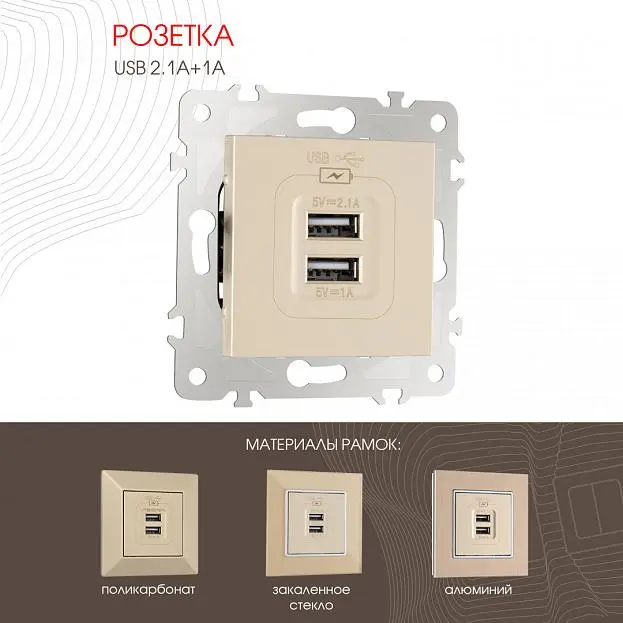 Розетка USB 2.1А+1А Arte Milano 203.46-1.shampan am Розетка USB 2.1А+1А Arte Milano 203.46-1.shampan am