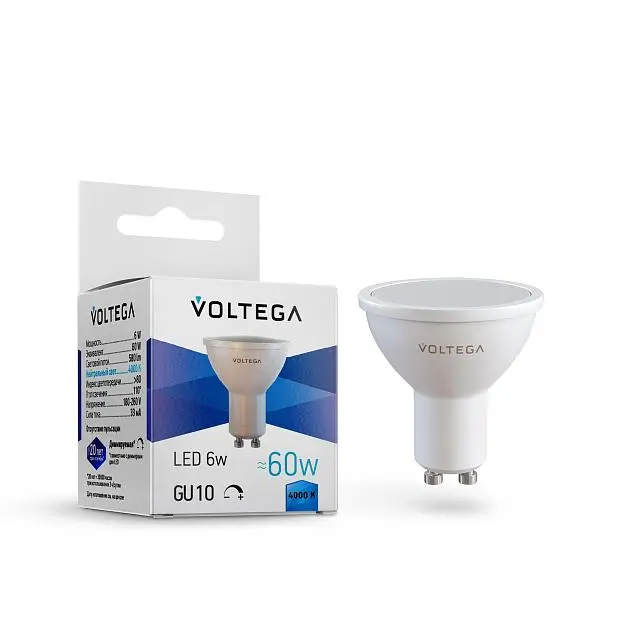 Светодиодная лампа Voltega 8458 Simple MR16 6W 4000K 110° GU10 DIM VG2-S2GU10cold6W-D Светодиодная лампа Voltega 8458 Simple MR16 6W 4000K 110° GU10 DIM VG2-S2GU10cold6W-D